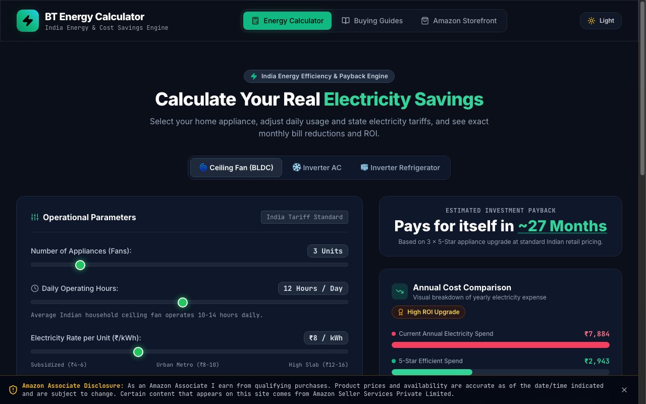 BT Energy Calculator Operating Parameters & Payback Engine