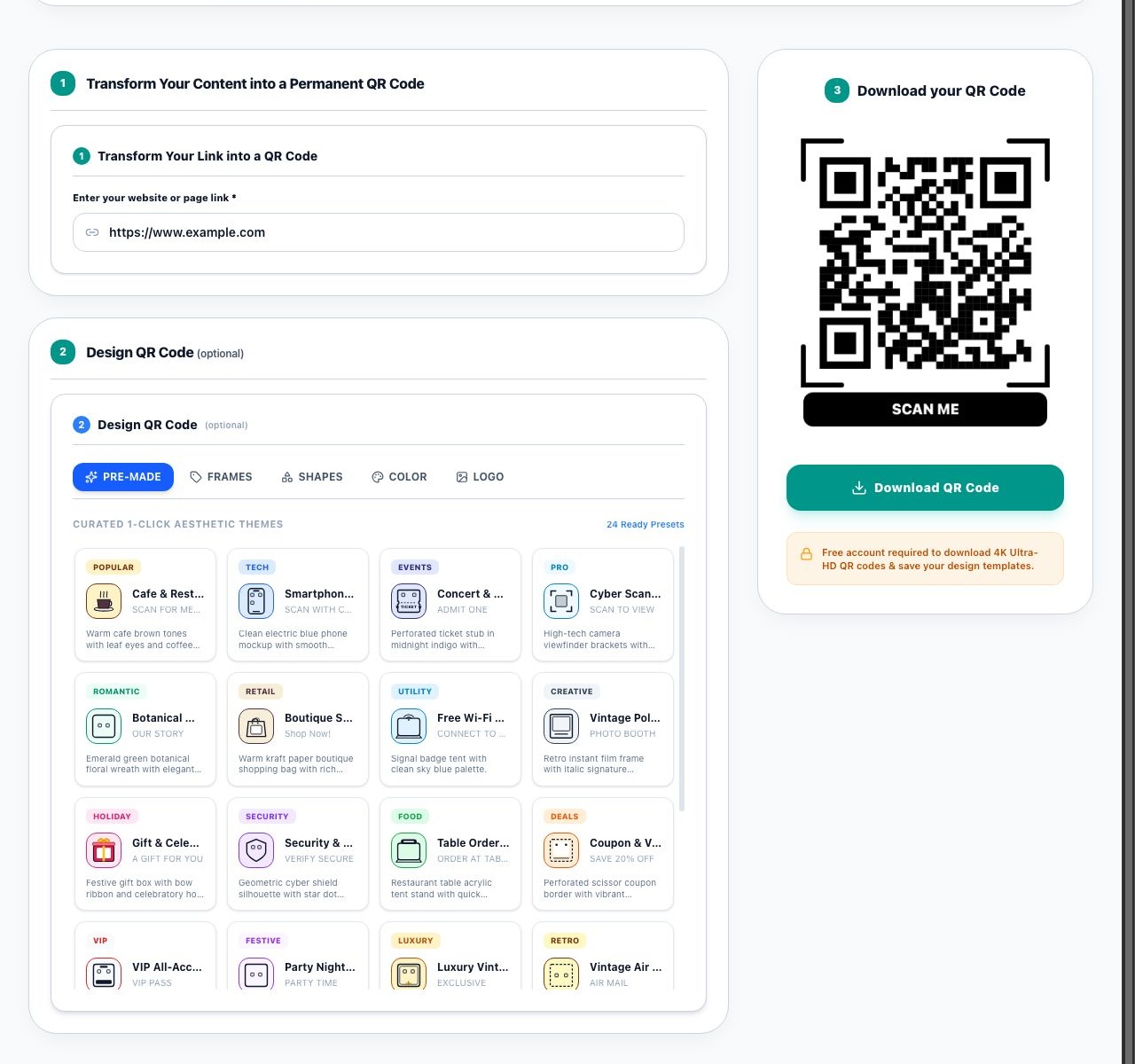 BT QR Studio Customizer, 24 Ready Presets and High-Resolution Preview